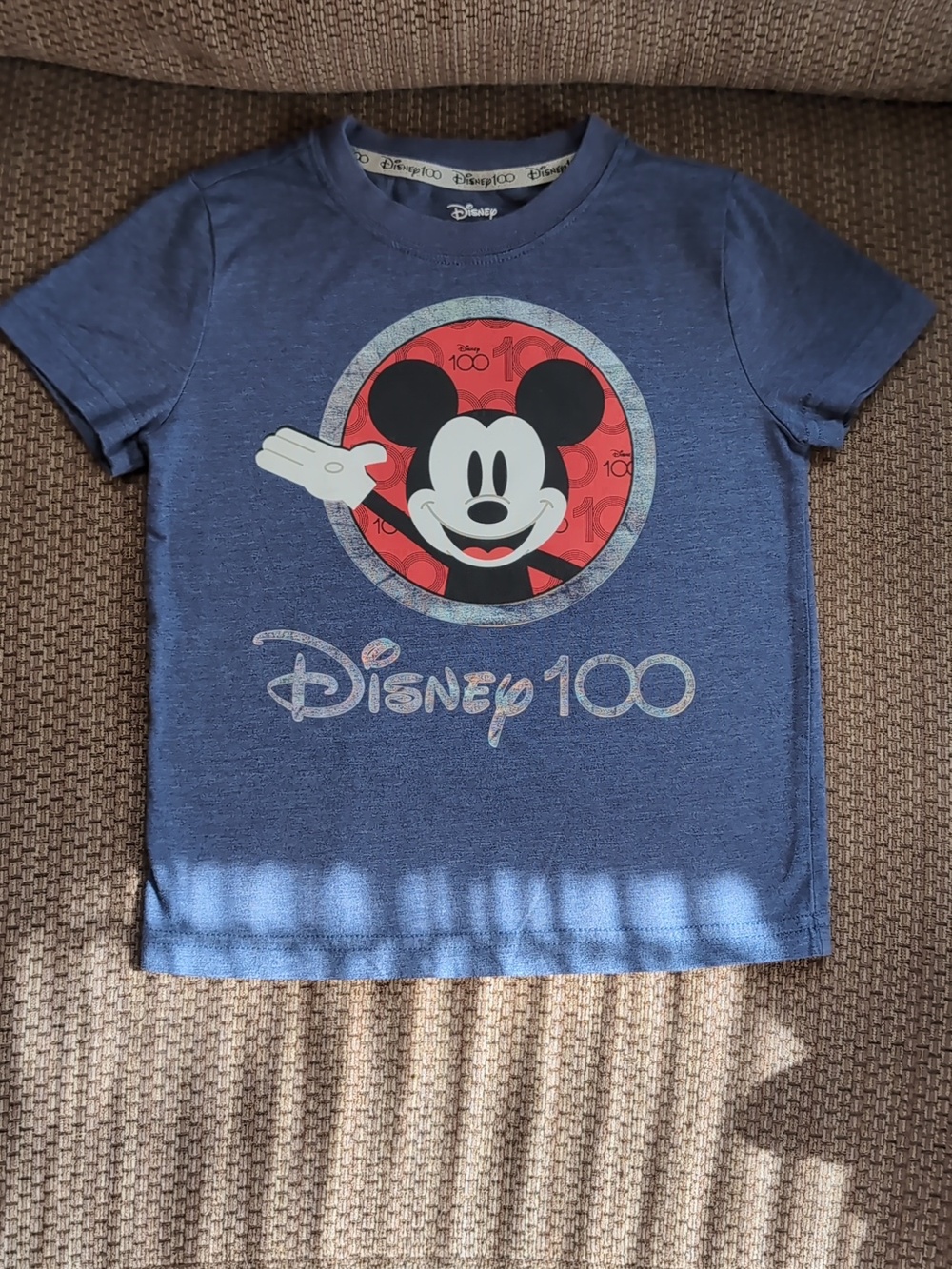 Disney Mickey Blue Tee with Red Mickey Mouse Holographic Logo